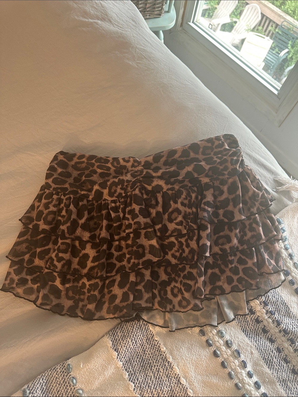 Leopard Print Ruffle Mini Skirt - Brown/Black